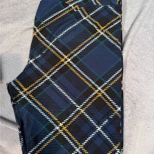 Lularoe Plaid Leggings in Blue and Yellow